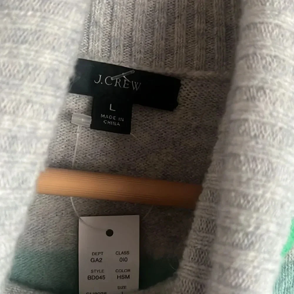 NWT J. Crew Striped Turtleneck Sweater Supersoft Yarn Gray/Blue